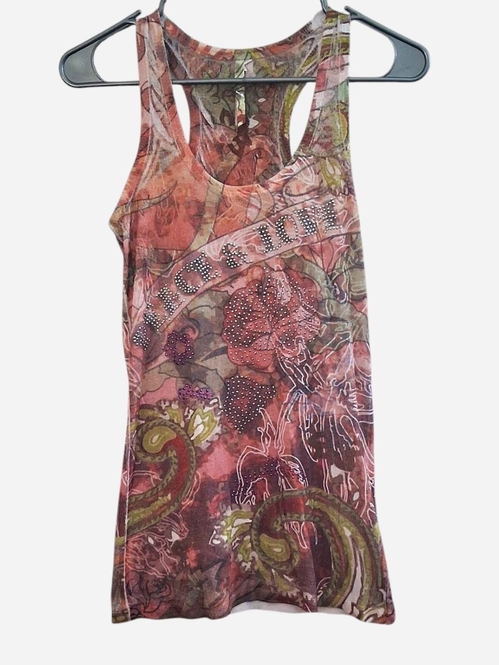 Rhinestone Accent Floral Racerback Tank Top in Rose Multi